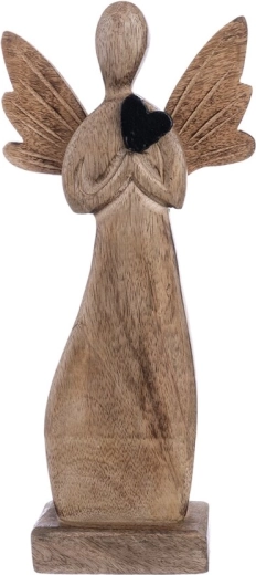 Houten decoratie Engel met zwart hart 32 cm