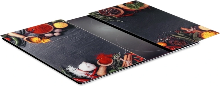 Vilde glazen snijplanken en kookplaatafdekking met kruidenmotief 60 × 52 cm, 2 stuks