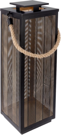 Metalen decoratieve lantaarn zwart-goud met juten koord 67 cm