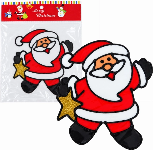 Kerstgelsticker voor het raam met de Kerstman en ster - 1 stuk