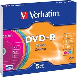 Verbatim DVD-R Colour 4,7 GB 16× Slim Case - 5 stuks
