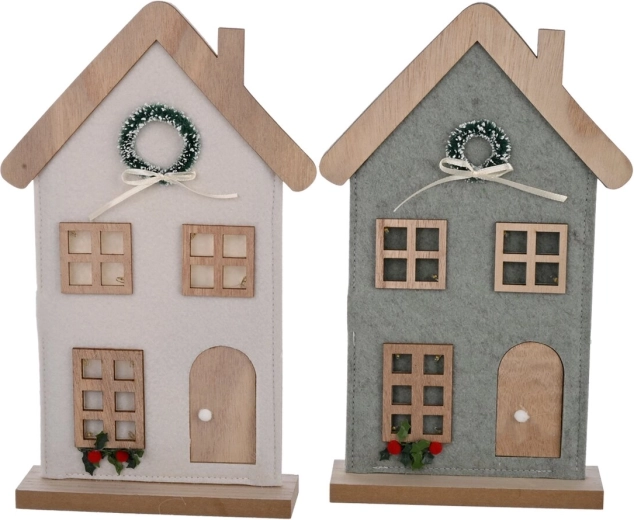 Houten decoratief huisje met LED-verlichting 28 cm (2 varianten)