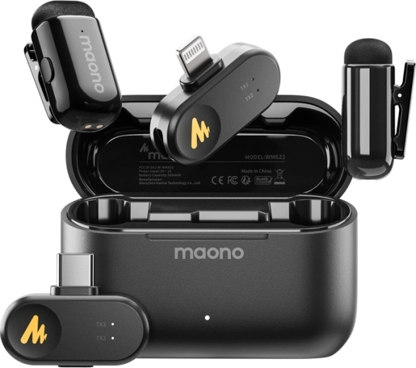 Maono WM622 PBC2 draadloze microfoon voor iPhone/iPad met oplaadcase