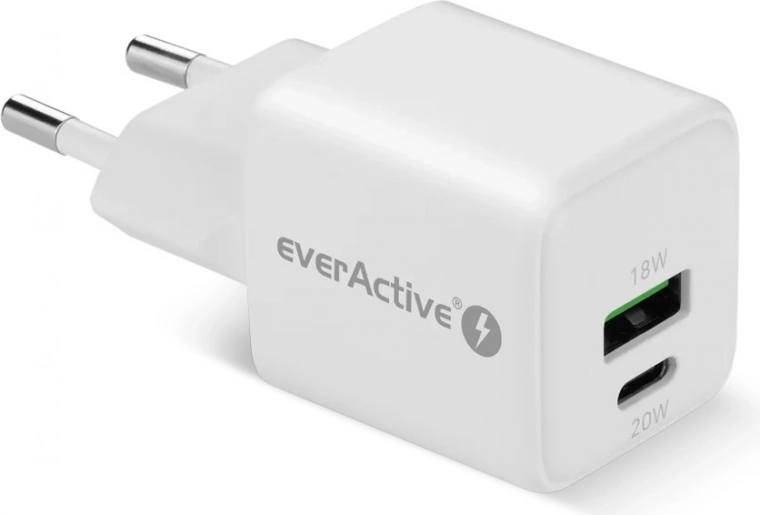 Netstroomlader GaN 1x USB, 1x USB-C 20W QC3.0 wit
