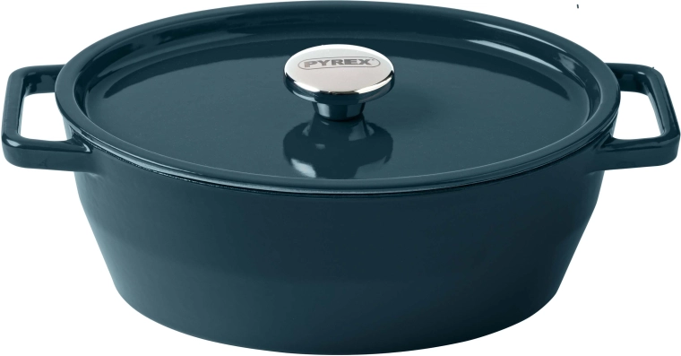 Gietijzeren braadpan Pyrex met deksel 29 cm, 4 l, donkergroen