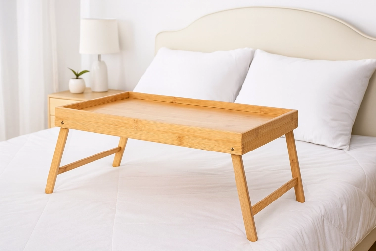 Bamboe ontbijttafeltje en laptoponderlegger voor in bed met inklapbare poten 50 × 30 cm