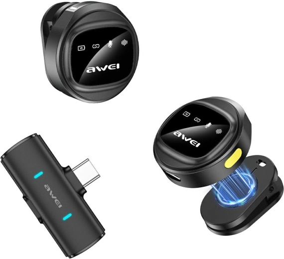 AWEI MK3 Duo draadloze lavaliermicrofoon zwart