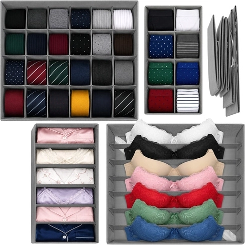 Ruhhy ondergoedorganizer voor in de lade – set van 4 stuks, grijs, 45 vakjes