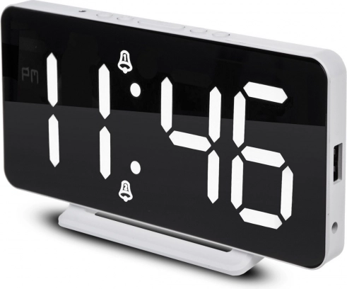 digitale wekker met thermometer en spiegelend LED-display wit