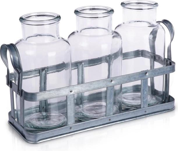 Glazen bloemenvazen met standaard, 3 stuks