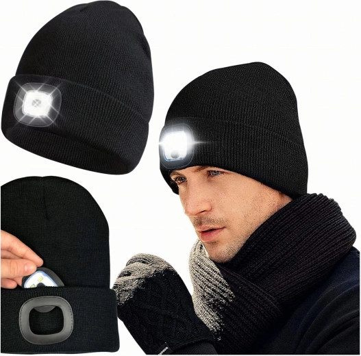 Zwarte wintermuts met LED-hoofdlamp voor hardlopen
