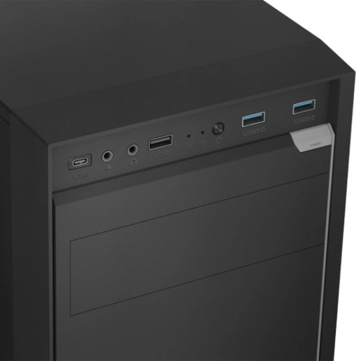 Modern voorpaneel met USB‑C en snelle USB 3.0