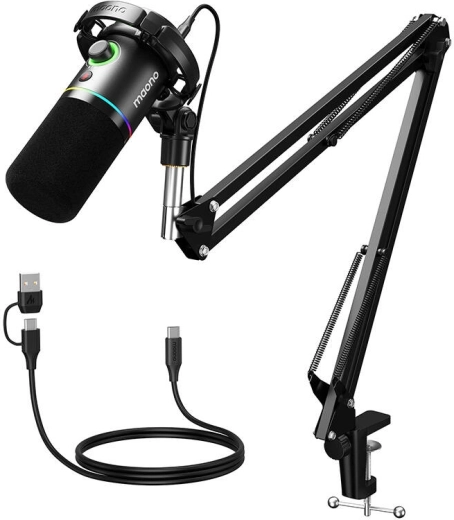 Dynamische USB/XLR-microfoon Maono PD200XS met RGB-verlichting – zwart