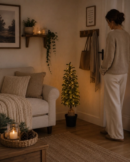 Kunstkerstboompje 105 cm in bloempot met LED-verlichting