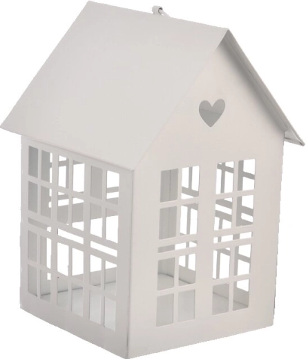 Wit metalen huisje voor kaars 20 cm