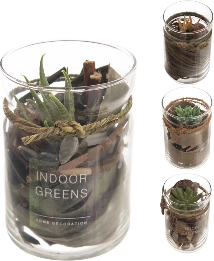 Decoratieve kunstsucculent in glas 10 × 14 cm (mix van 4 varianten)