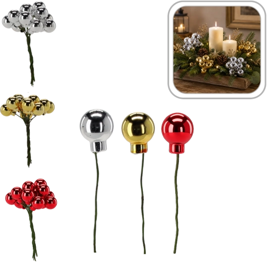 Set matte kerstdecoraties aan draad, mix van kleuren - 6 stuks