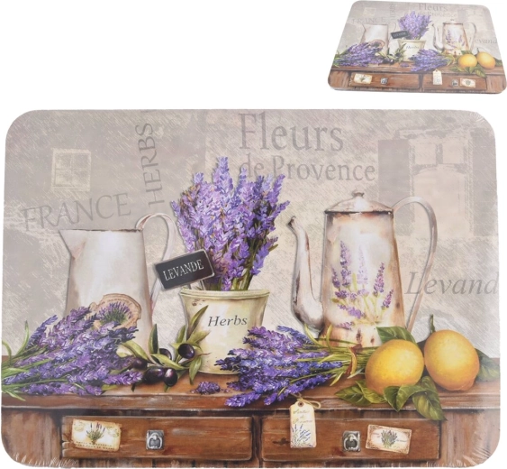 Kurk onderleggers met lavendelmotief 29 × 21 cm, 2 stuks