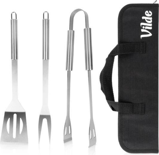 Set BBQ-gereedschap Vilde van roestvrij staal met etui, 3-delig