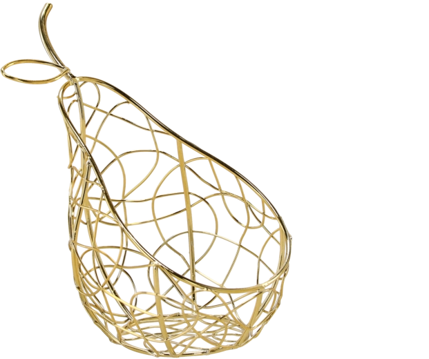 Gouden metalen mand in de vorm van een peer