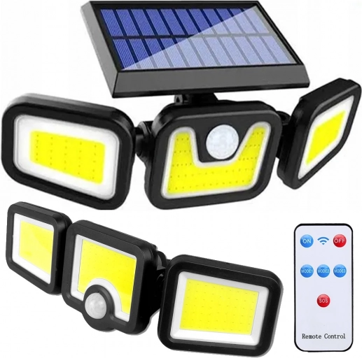 Zonne-LED-buitenlamp met bewegings- en schemersensor, 3 verstelbare panelen