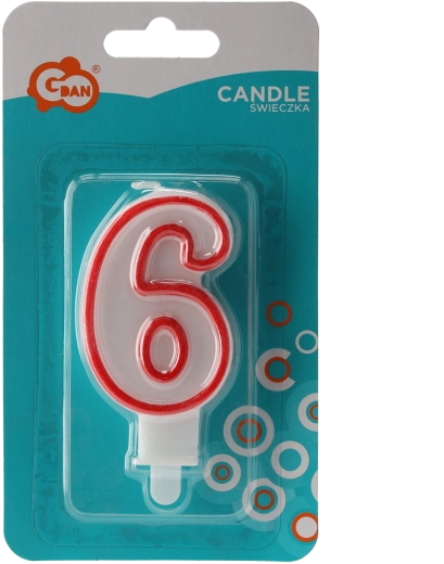 Glanzende verjaardagskaars cijfer 6, 13 cm