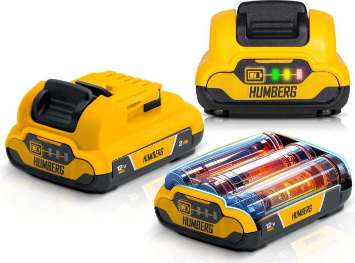 Twee verwisselbare 12V Li‑Ion accu’s met LED-indicatie