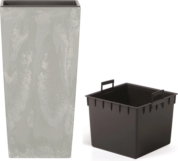 Plantenbak Urbi Square betoneffect met inzet 22 × 22 × 42 cm