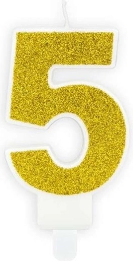 Verjaardagskaars cijfer 5 goud 7 cm