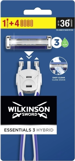 Wilkinson Essential 3 Hybrid heren scheermes met handvat en 4 mesjes