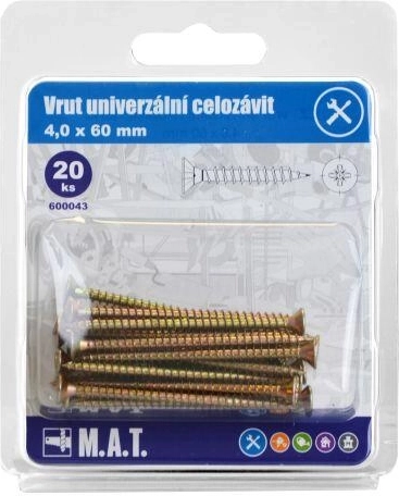 Universele schroeven, volledig schroefdraad 4 × 60 mm, verzinkt, 20 st.