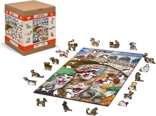 Houten puzzel kittens in Venetië 300 stukjes