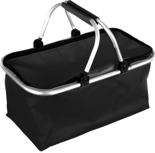 Opvouwbare campingmand 48 × 24 × 28 cm, aluminium en polyester, zwart
