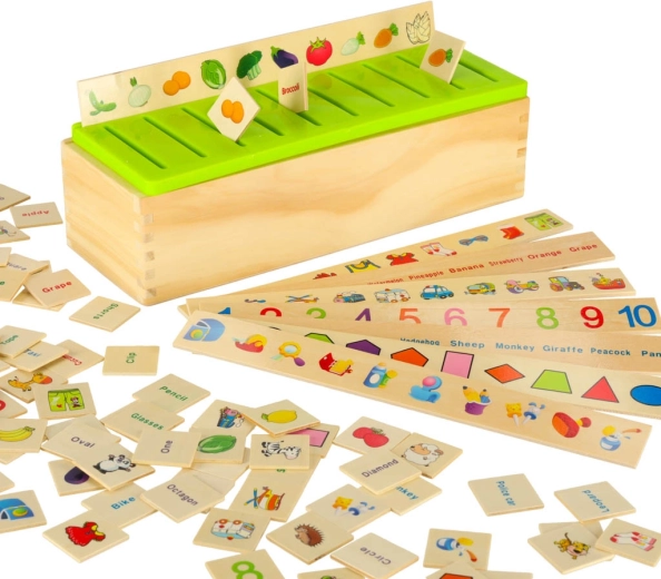 Leren door te sorteren: getallen, vormen, dieren en fruit