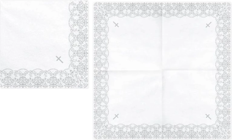 Communie papieren servetten met zilverkleurig ornament 33 × 33 cm 20 stuks