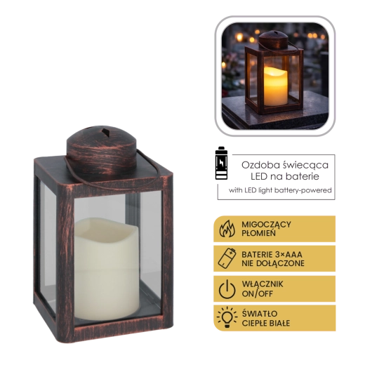 LED-lampion met kaars 10 × 10 × 17 cm zwart