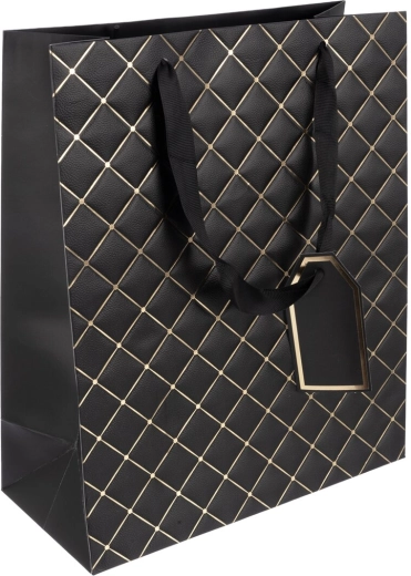 Papieren cadeauzak quilt 26 × 12 × 32 cm – Zwart