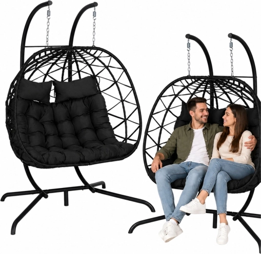 Tweepersoons hangstoel LEAN – tuinkokon met kussens, zwart