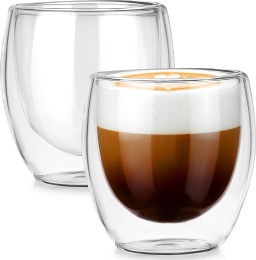 Thermo glazen met dubbele wand voor koffie en thee 250 ml, 2 stuks