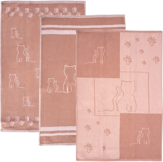 Katoenen keukenhanddoeken Kotek 70 × 50 cm bruin - 3 stuks
