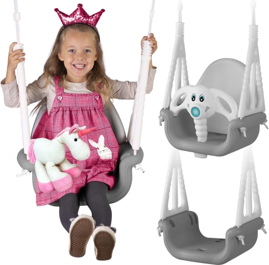 Ricokids kinder schommel olifantje 3-in-1 grijs-wit