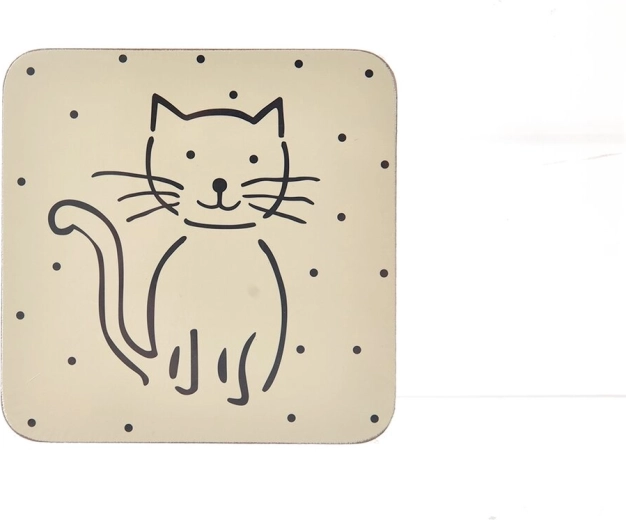 Kurken onderzetters met motief van een witte kat – 6 stuks