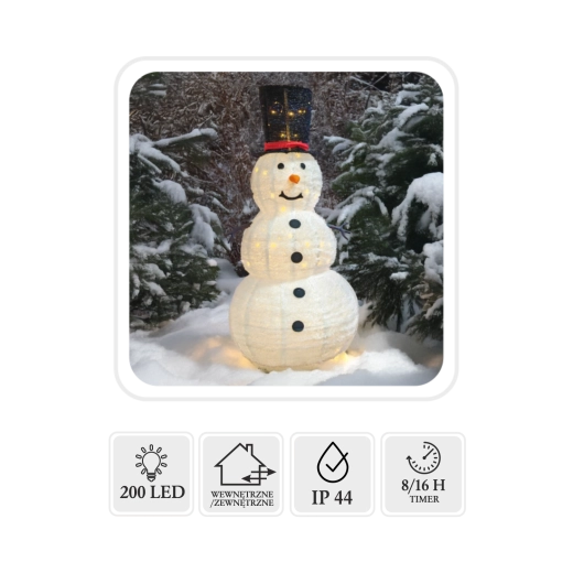 Kerst-LED-sneeuwpop 1,8 m, 200 LED, warm wit, binnen/buiten