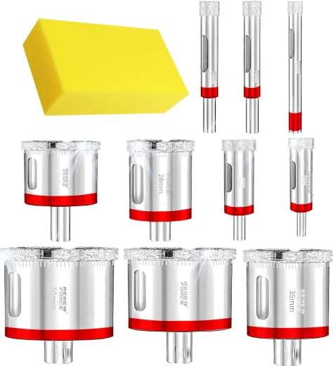 Renew Force set diamant-gatenzagen (kroonboren) 10 stuks (6–68 mm) met koelspons