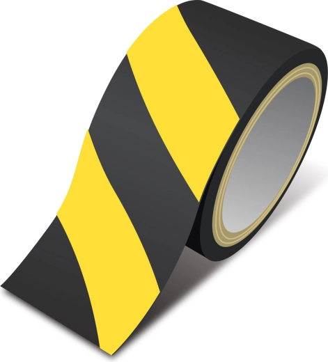 Geel-zwarte zelfklevende waarschuwingsband 50 mm x 33 m