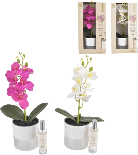 Decoratieve orchidee in bloempot met LED-verlichting en geurspray 30 ml