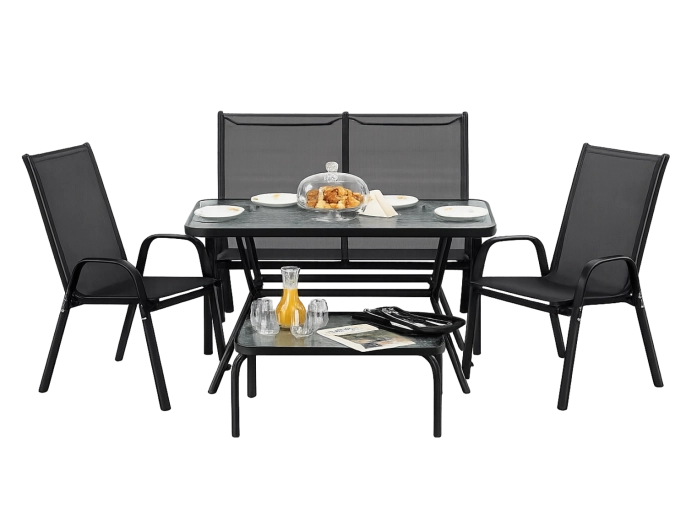 Tuinmeubelset NEO in zwart met bijzettafel en tafel