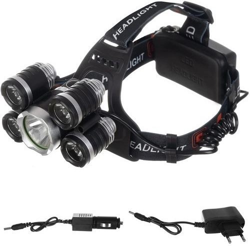 Hoofdlamp 5× LED CREE T6 met accu