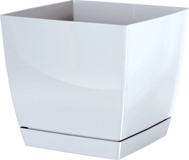 Bloempot Coubi Square met schotel 12 cm wit