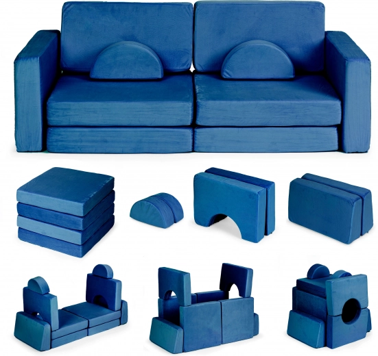 Opvouwbare modulaire kinderbank voor 2 kinderen, 10 kussens ECOTOYS – blauw